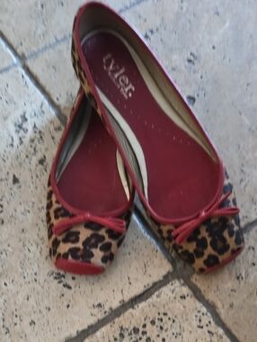 Richard Tyler Leopard Print Ballet Flats with Red Trim